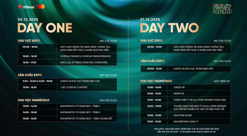 Lịch trình VPBank Presents T1 in Vietnam: The Promise Fulfilled.